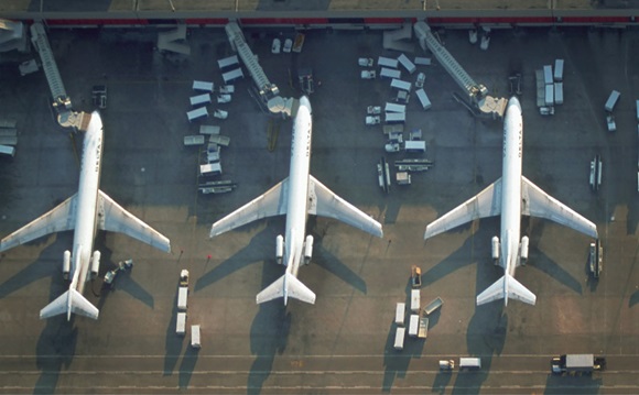Aerial view of parked aeroplanes Aerial view of parked aeroplanes
